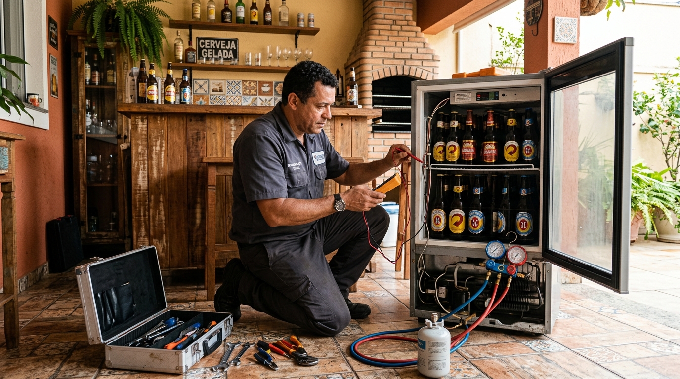 Recarga de gás refrigerante em cervejeira em atendimento no Presidente Vargas, Caxias do Sul‑RS